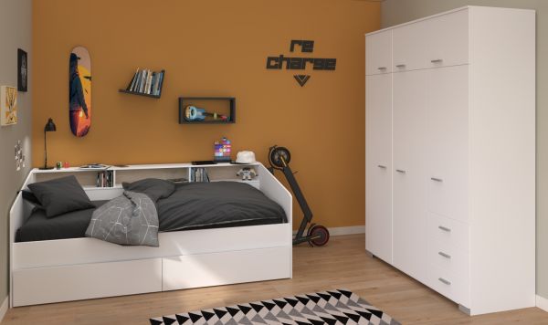 Parisot Kinder- und Jugendzimmer Sleep43 in wei Komplett-Set 2-teilig mit Stauraumbett und Kleiderschrank