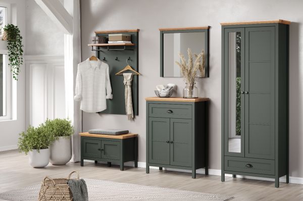 Garderobenschrank Stanton in grn und Evoke Eiche Landhaus Garderobe mit Spiegel 77 x 198 cm