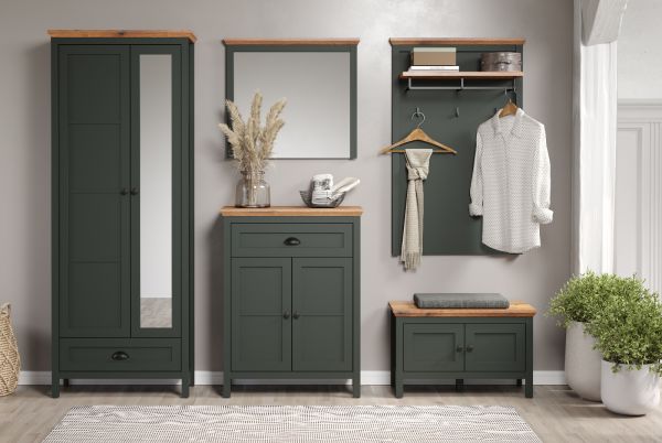 Garderobenschrank Stanton in grn und Evoke Eiche Landhaus Garderobe mit Spiegel 77 x 198 cm