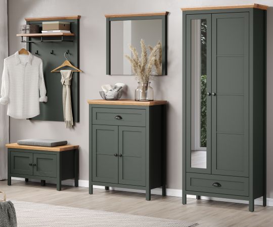 Garderobe Set 5-teilig Stanton in grn und Evoke Eiche Landhaus Garderobenkombination 261 x 198 cm