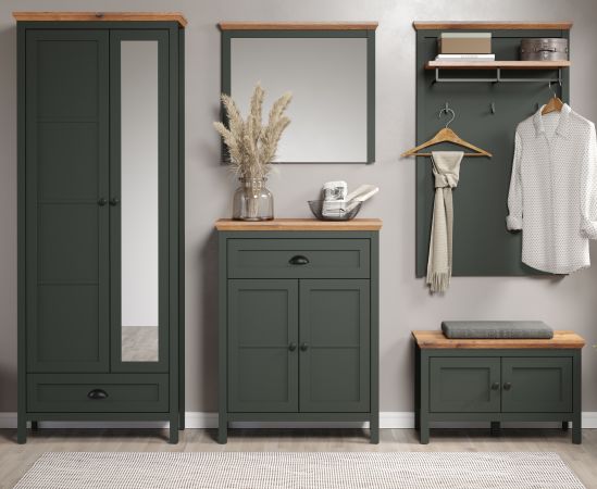Garderobe Set 5-teilig Stanton in grn und Evoke Eiche Landhaus Garderobenkombination 261 x 198 cm