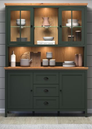 Buffetschrank Stanton in grn und Evoke Eiche Landhaus Wohn- und Esszimmer Vitrine inklusive LED 146 x 198 cm