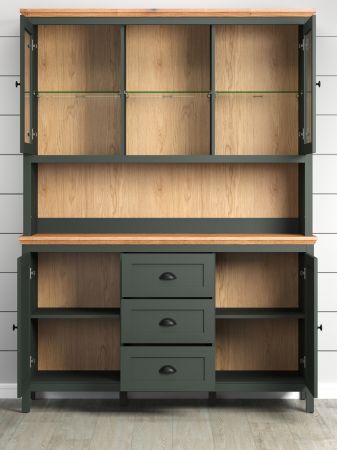 Buffetschrank Stanton in grn und Evoke Eiche Landhaus Wohn- und Esszimmer Vitrine inklusive LED 146 x 198 cm