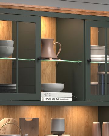 Buffetschrank Stanton in grn und Evoke Eiche Landhaus Wohn- und Esszimmer Vitrine inklusive LED 146 x 198 cm