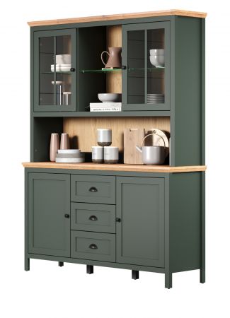 Buffetschrank Stanton in grn und Evoke Eiche Landhaus Wohn- und Esszimmer Vitrine inklusive LED 146 x 198 cm