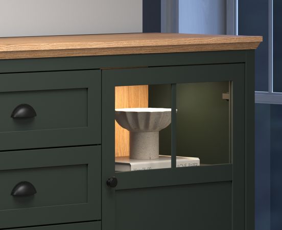 Sideboard Stanton in grn und Evoke Eiche Landhaus Wohn- und Esszimmer Kommode inklusive LED 185 cm