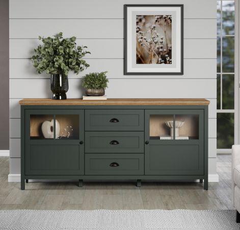 Sideboard Stanton in grn und Evoke Eiche Landhaus Wohn- und Esszimmer Kommode inklusive LED 185 cm