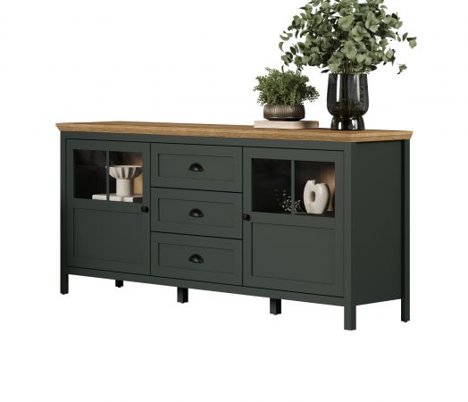 Sideboard Stanton in grn und Evoke Eiche Landhaus Wohn- und Esszimmer Kommode inklusive LED 185 cm