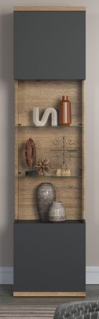 Vitrine Norris in grau und Evoke Eiche Wohn- und Esszimmer Vitrinenschrank mit Soft-Close 51 x 205 cm