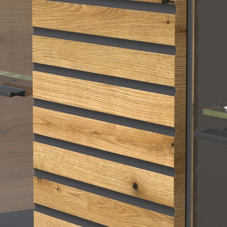 Vitrine Norris in grau und Evoke Eiche Wohn- und Esszimmer Vitrinenschrank mit Soft-Close 51 x 205 cm