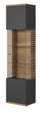 Vitrine Norris in grau und Evoke Eiche Wohn- und Esszimmer Vitrinenschrank mit Soft-Close 51 x 205 cm