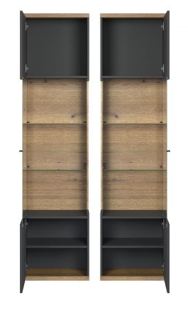 Vitrine Norris in grau und Evoke Eiche Wohn- und Esszimmer Vitrinenschrank mit Soft-Close 51 x 205 cm
