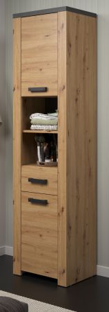 Badezimmer Hochschrank Follow in Artisan Eiche und Matera grau Badschrank 53 x 196 cm