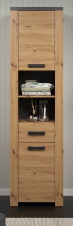 Badezimmer Hochschrank Follow in Artisan Eiche und Matera grau Badschrank 53 x 196 cm