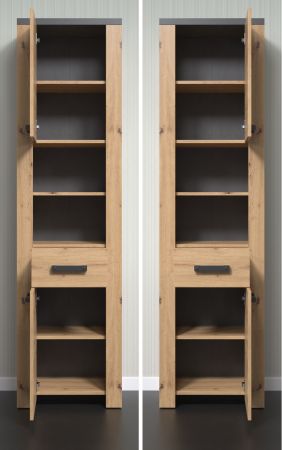 Badezimmer Hochschrank Follow in Artisan Eiche und Matera grau Badschrank 53 x 196 cm