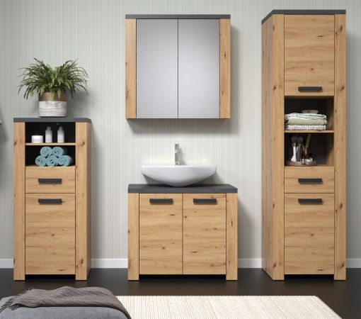 Badmbel Set Follow in Artisan Eiche und Matera grau Badkombination 4-teilig 215 x 196 cm