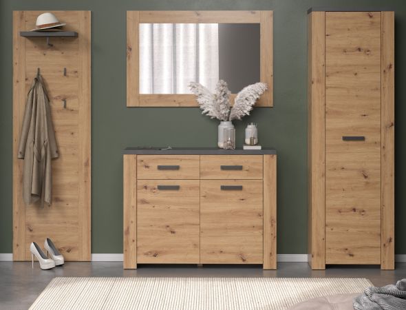 Garderobe Set 4-teilig Follow in Artisan Eiche und Matera grau Flur Garderobenkombination 270 x 199 cm