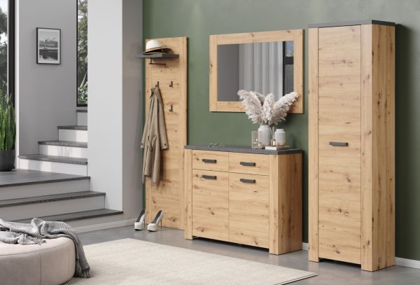 Garderobe Set 4-teilig Follow in Artisan Eiche und Matera grau Flur Garderobenkombination 270 x 199 cm