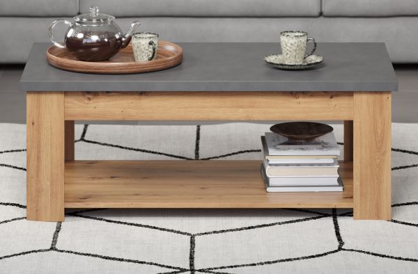 Couchtisch Follow in Artisan Eiche und Matera grau Beistelltisch mit Ablage 120 x 67 cm