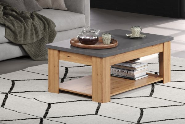Couchtisch Follow in Artisan Eiche und Matera grau Beistelltisch mit Ablage 120 x 67 cm
