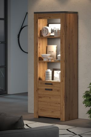 Vitrine Follow in Artisan Eiche und Matera grau Wohn- und Esszimmer Vitrinenschrank 73 x 199 cm