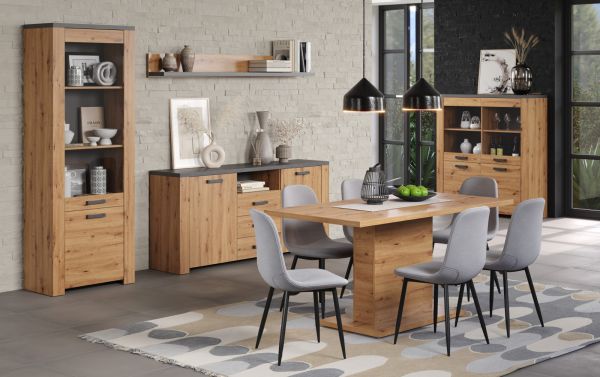 Vitrine Follow in Artisan Eiche und Matera grau Wohn- und Esszimmer Vitrinenschrank 73 x 199 cm