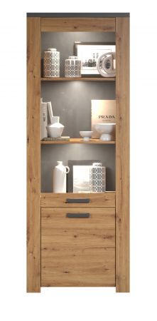 Vitrine Follow in Artisan Eiche und Matera grau Wohn- und Esszimmer Vitrinenschrank 73 x 199 cm