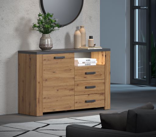Sideboard Follow in Artisan Eiche und Matera grau Wohn- und Esszimmer Kommode 127 x 83 cm