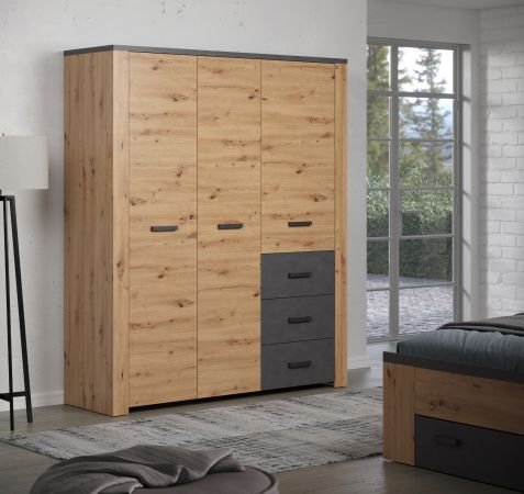 Kleiderschrank Follow in Artisan Eiche und grau Drehtrenschrank 3-trig 171 x 212 cm