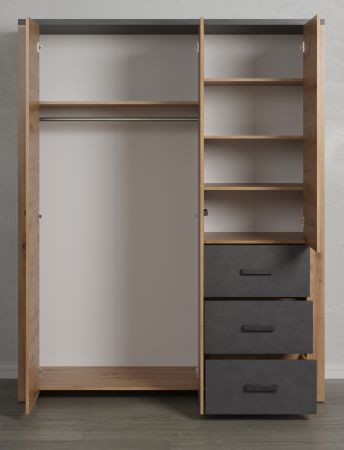 Kleiderschrank Follow in Artisan Eiche und grau Drehtrenschrank 3-trig 171 x 212 cm