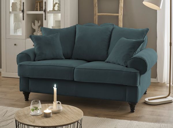 Sofa Adelina in blaugrn Landhaus Couch 2-Sitzer 170 cm