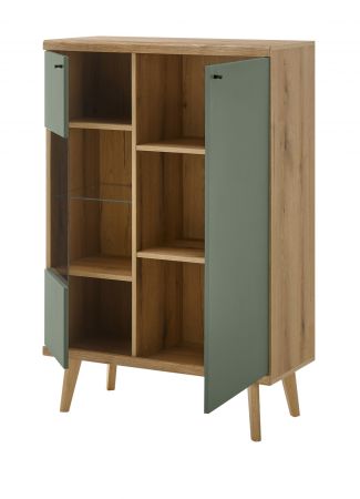 Wohnwand Juna in Salbei und Evoke Eiche Wohnkombination skandinavisch 4-teilig 324 cm