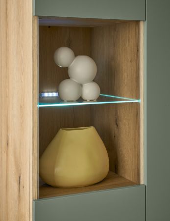 Wohnwand Juna in Salbei und Evoke Eiche Wohnkombination skandinavisch 4-teilig 324 cm