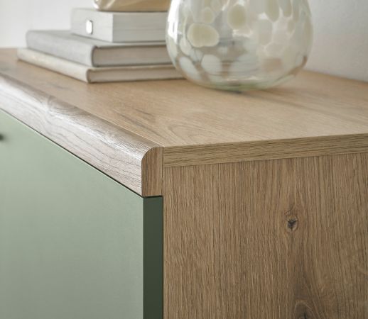 Wohnwand Juna in Salbei und Evoke Eiche Wohnkombination skandinavisch 4-teilig 324 cm