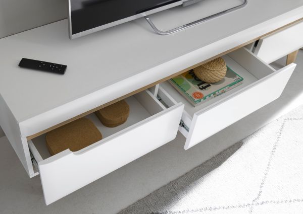 TV-Lowboard Isgard in wei matt und Scandi Eiche TV Unterteil skandinavisch 160 x 50 cm