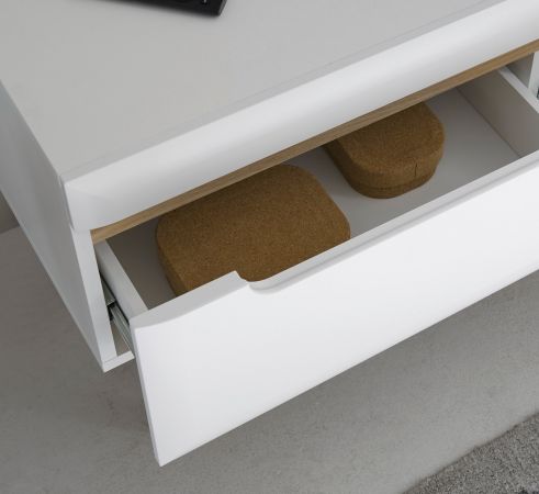 Couchtisch Isgard in wei matt und Scandi Eiche Beistelltisch skandinavisch 107 x 67 cm