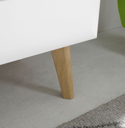 Couchtisch Isgard in wei matt und Scandi Eiche Beistelltisch skandinavisch 107 x 67 cm