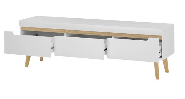 Wohnwand Isgard in wei matt und Scandi Eiche Wohnkombination skandinavisch 4-teilig 343 x 197 cm