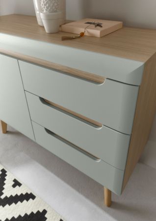 Wohnwand Isgard in Pistazie matt und Scandi Eiche Wohnkombination skandinavisch 4-teilig 361 cm