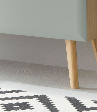 Wohnwand Isgard in Pistazie matt und Scandi Eiche Wohnkombination skandinavisch 4-teilig 361 cm