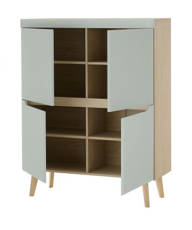 Wohnwand Isgard in Pistazie matt und Scandi Eiche Wohnkombination skandinavisch 4-teilig 361 cm