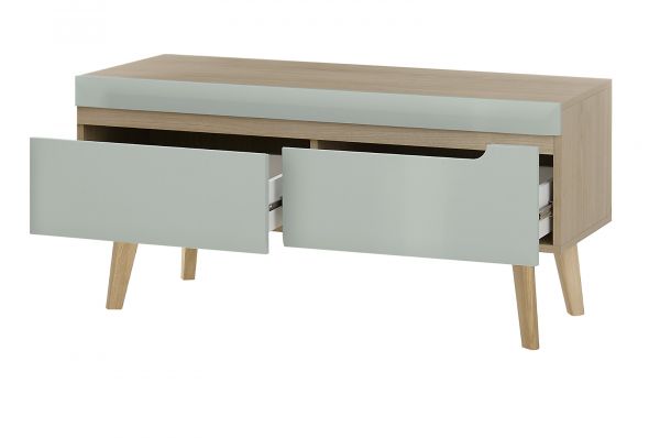 Wohnwand Isgard in Pistazie matt und Scandi Eiche Wohnkombination skandinavisch 4-teilig 361 cm