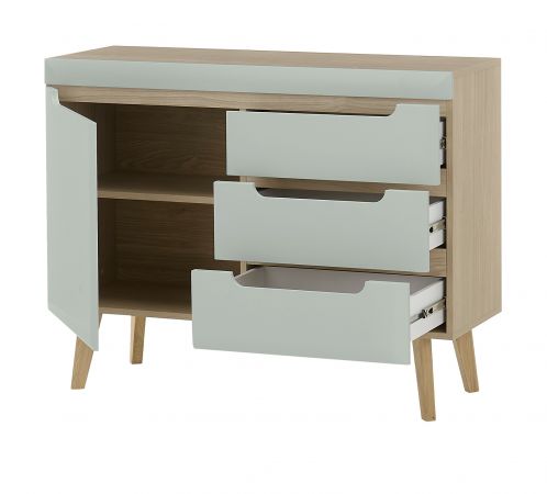 Wohnwand Isgard in Pistazie matt und Scandi Eiche Wohnkombination skandinavisch 4-teilig 361 cm