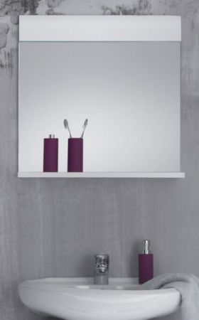 Badezimmer Spiegel "Skin" in weiß Hochglanz Badspiegel mit Ablage 60 x 55 cm