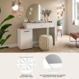 Schminktisch Relief in wei Hochglanz mit 3-D Struktur Kosmetiktisch mit Spiegel 117 cm