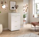 Kommode Relief in wei Hochglanz mit 3-D Struktur Schubladenkommode 53 x 92 cm