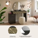 Schminktisch Relief in schwarz und Gold mit 3-D Struktur Kosmetiktisch mit Spiegel 117 cm