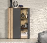 Highboard Esteban in grau und Evoke Eiche Vitrine 90 x 132 cm