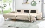 Ecksofa Skalm in creme Velours Sofa mit Bettfunktion und Stauraum 284 cm