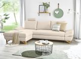 Ecksofa Skalm in creme Velours Sofa mit Bettfunktion und Stauraum 284 cm